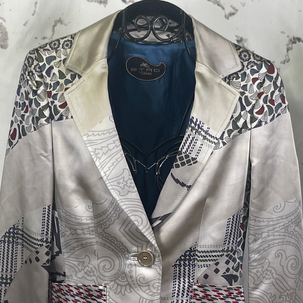 Etro Patterned Tailored Blazer Jacket Lined Silve… - image 2
